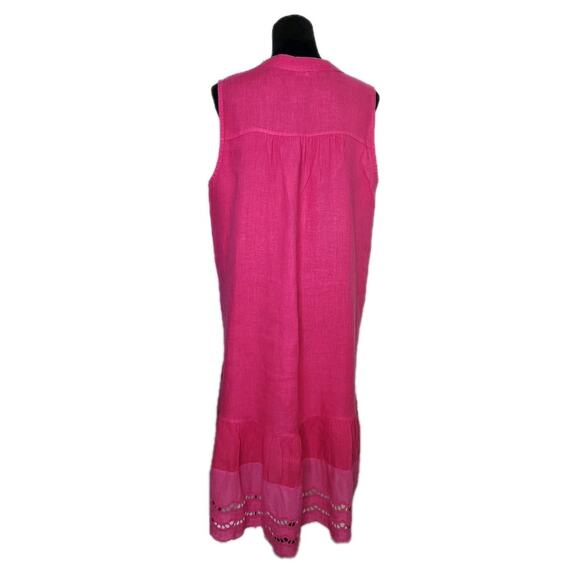 Rosemarine Pink Linen Sleeveless Midi Dress Italy Pintuck Lace Bottom Size L - Picture 3 of 8